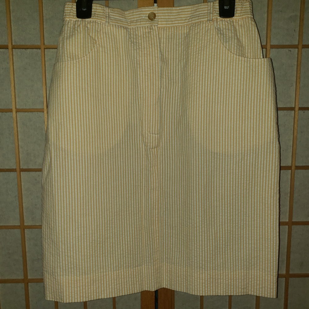 Lands End vintage seersucker Yellow & white striped skirt
